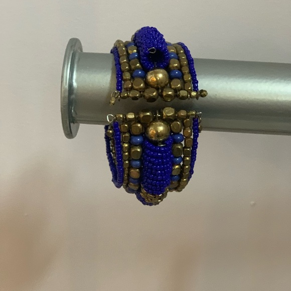 Boho blue beaded bracelet cuff - Picture 2 of 4